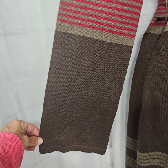 Prana Brown Red Striped Knit Dress Belted Boho Festival Hippie M - Picture 3 of 13